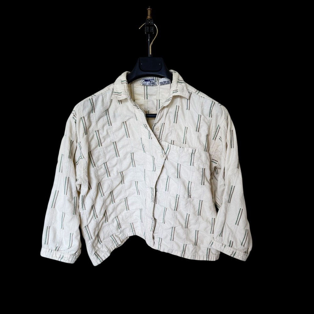 Vintage 1988 Angelique Cream Textured Cotton Button Up Shirt Womens M